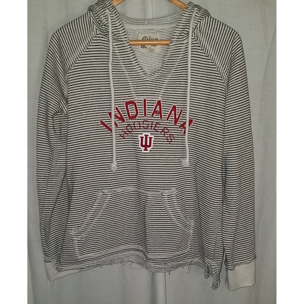 Blue 84 Womens Indiana Hoosiers IU Hoodie‎ Gray Stripped Distressed Size Medium